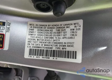 2014 Honda Cr-V Ex-L z USA, uszkodzony, nr VIN 2HKRM4H77EH690487